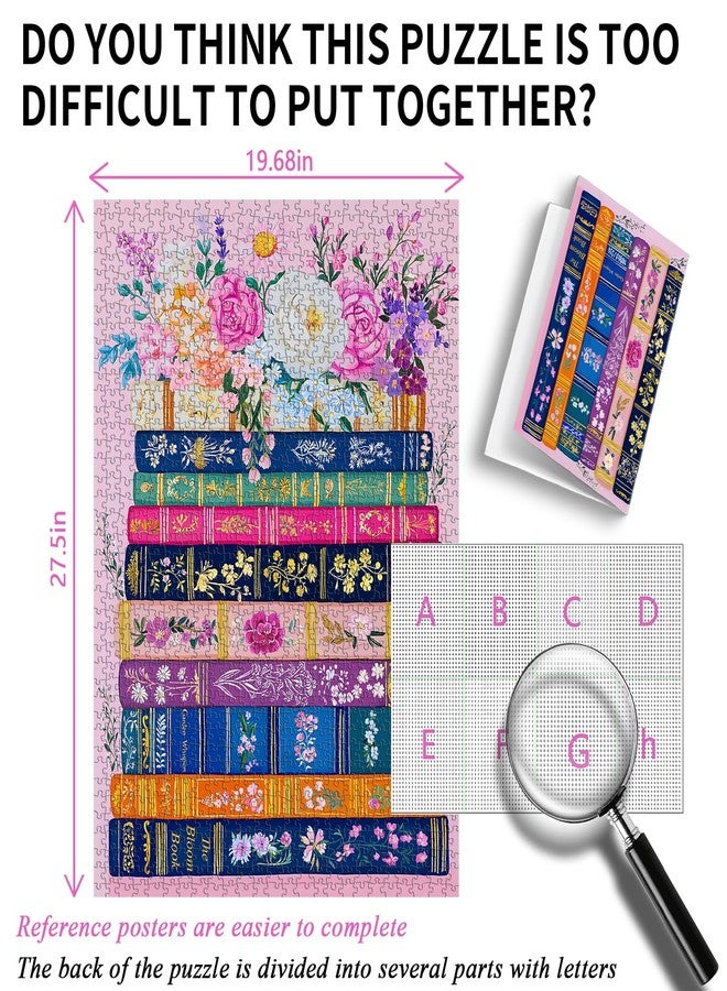 PICKFORU Colorful Flower Book Puzzles for Adults 1000 Piece, PICKFORU Wildflower Pages Jigsaw Puzzles Library, Impossible Spring Floral Art Theme for Book Lovers - Image 3